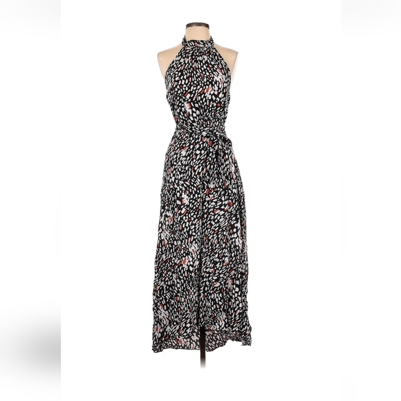 PrettyGarden Dresses & Skirts - Halter High-Low Skirt in Black with White and Coral Print